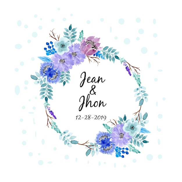 Watercolor floral wreath soft blue