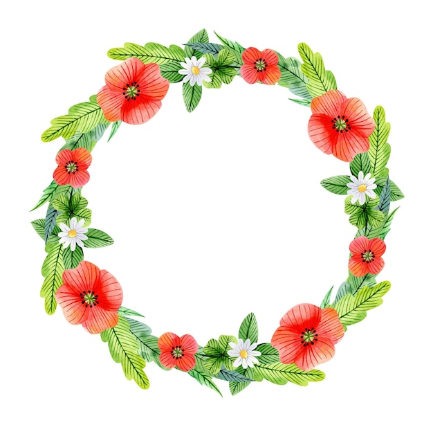 Watercolor floral wreath with chamomiles