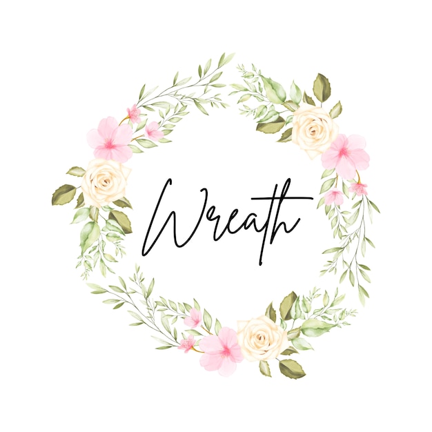 watercolor floral wreath with flowers and leaves