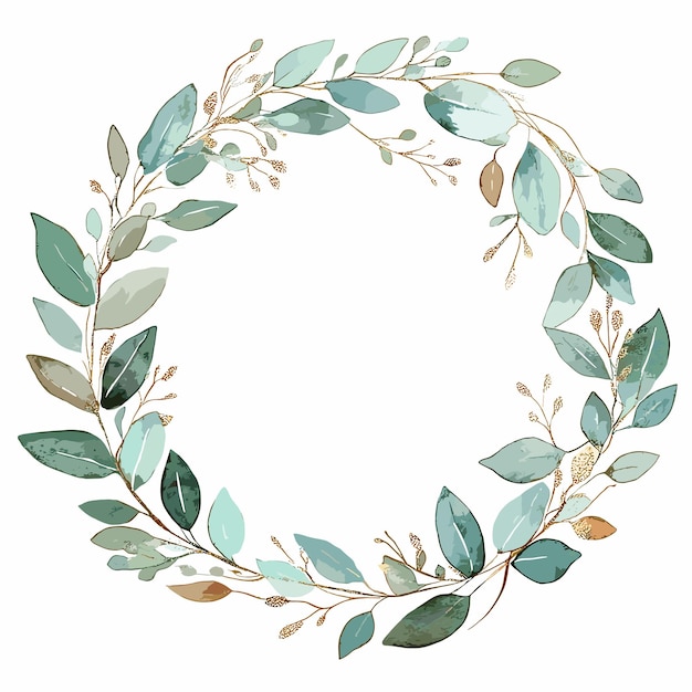 Vector watercolor floral wreath with gold frame