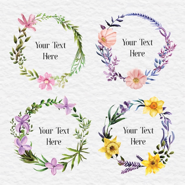 Watercolor flower circle wreath clip art illustration