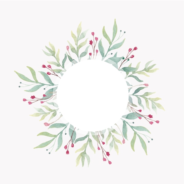 Watercolor flower and leaf wreath