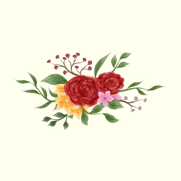 Watercolor flower and leaves illustration