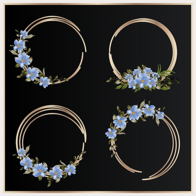 Watercolor flower wreath with gold circle