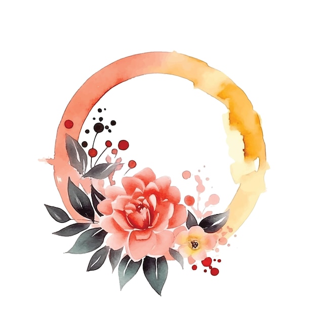 watercolor flower wreath with red circle