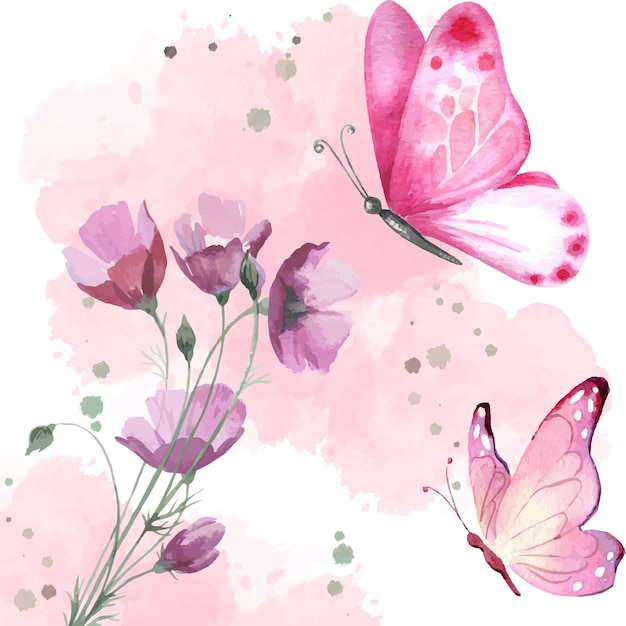 watercolor flowers and butterflies