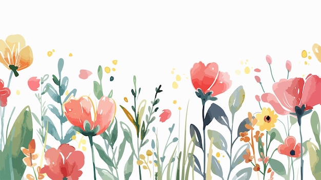 Watercolor Flowers Hand Painted Background Flat Vector