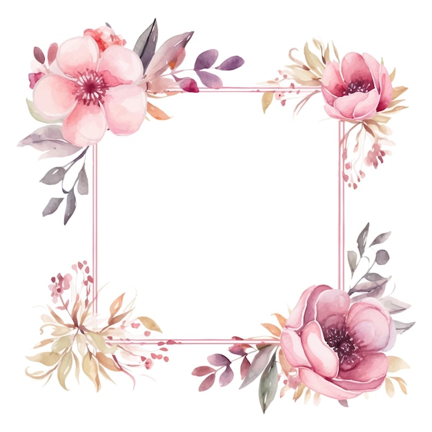 Watercolor flowers wreath on a white background