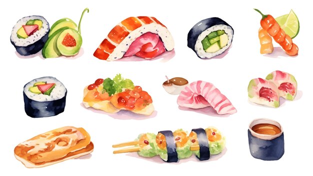 Watercolor food set illustration