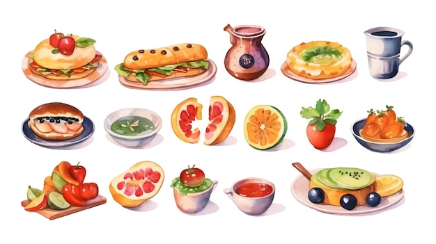 Watercolor food set illustration