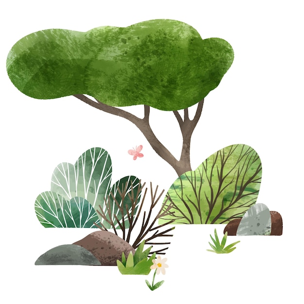 Watercolor forest elements hand drawn   illustration