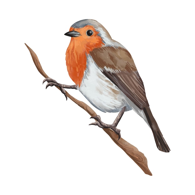 Watercolor forest robin bird illustration