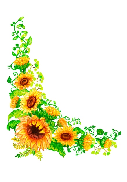 Watercolor frame sunflower autumn.Watercolor sunflowers wooden signboard , hand drawn floral.