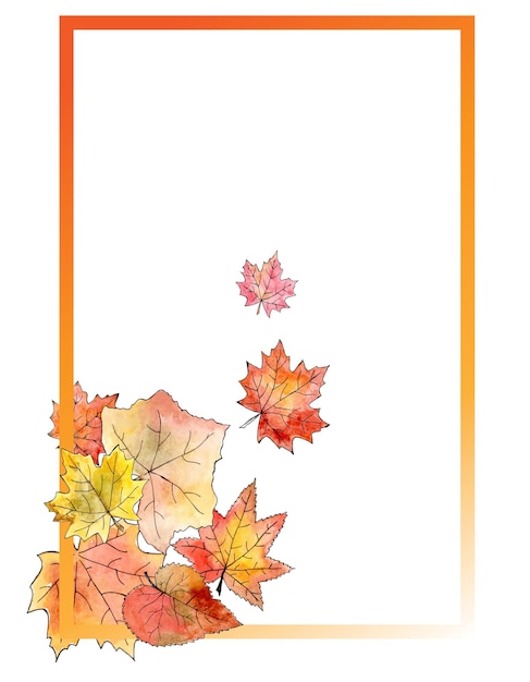 Watercolor frame with autumn leaves. Without background