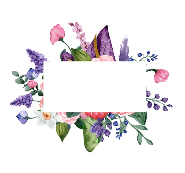 Watercolor frame with spring flowers illustration