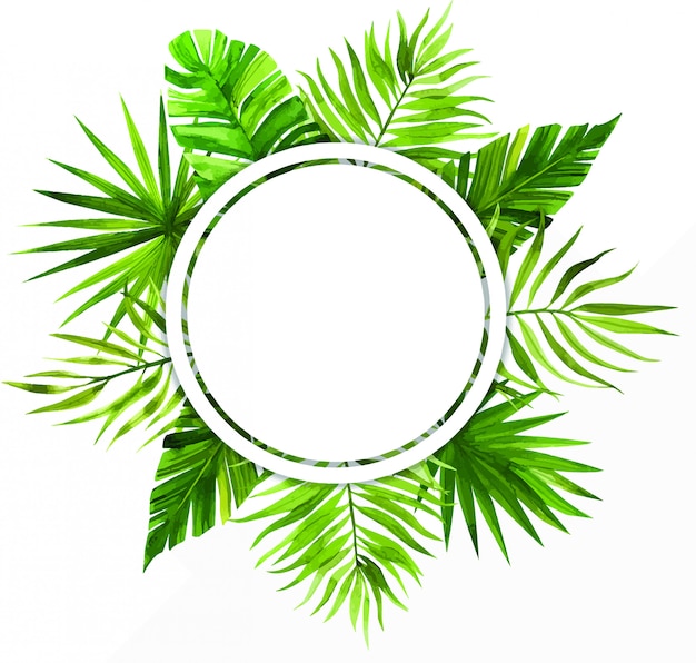 Watercolor frame with tropical leaves