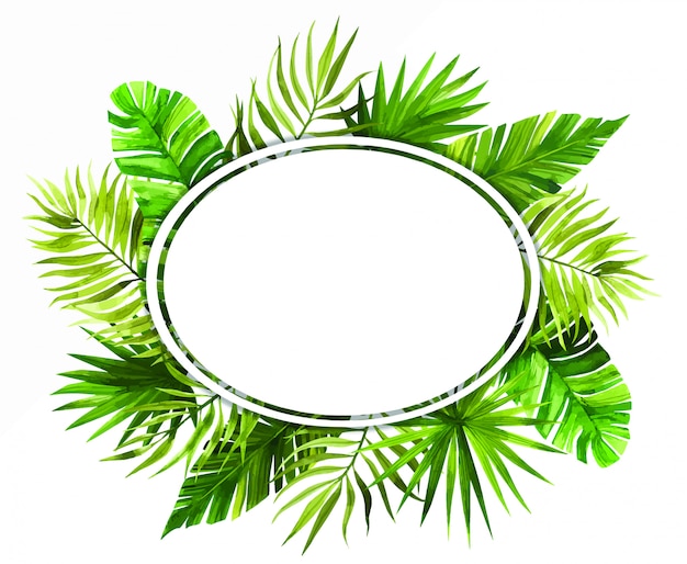 Watercolor frame with tropical leaves