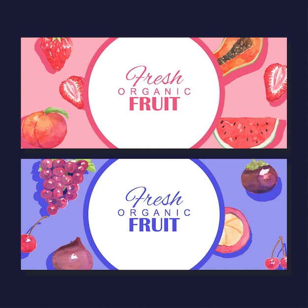 Watercolor Fresh Organic Fruit Banner Frame Template