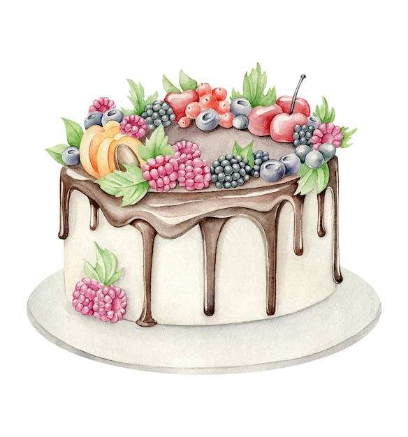 Watercolor fruit cake