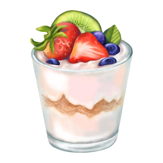 Watercolor fruit yogurt illustration