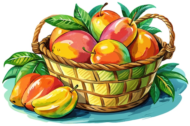 Vector watercolor fruits basket clipart