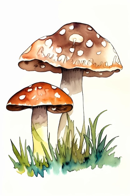 Watercolor Fungus Magic Mushrooms Illustration