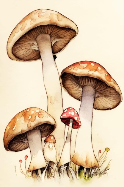 Watercolor Fungus Magic Mushrooms Illustration