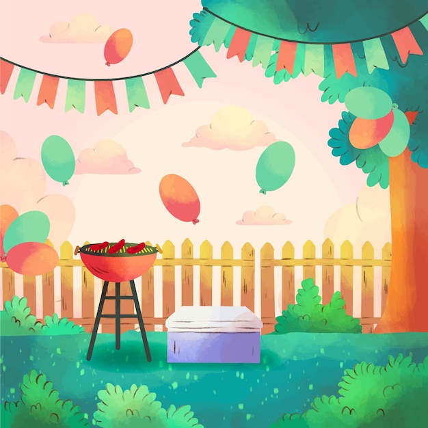 Watercolor garden party illustration