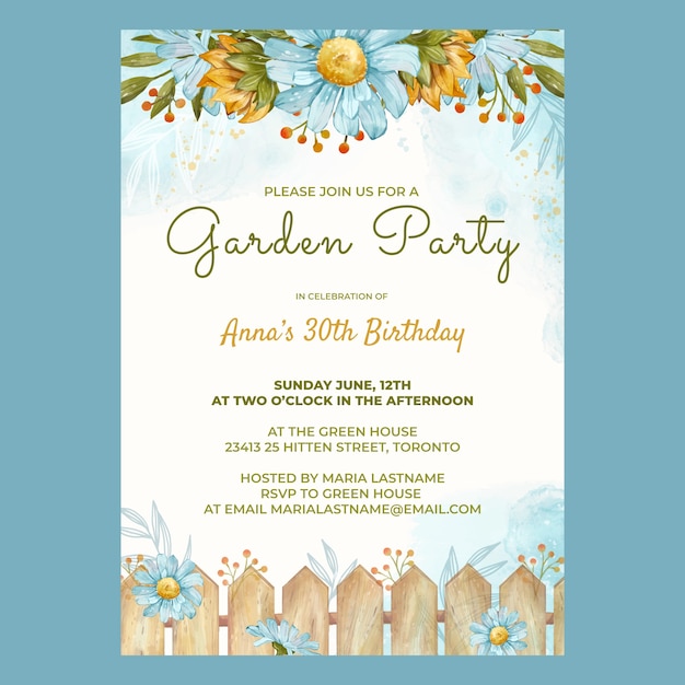 Watercolor garden party invitation design