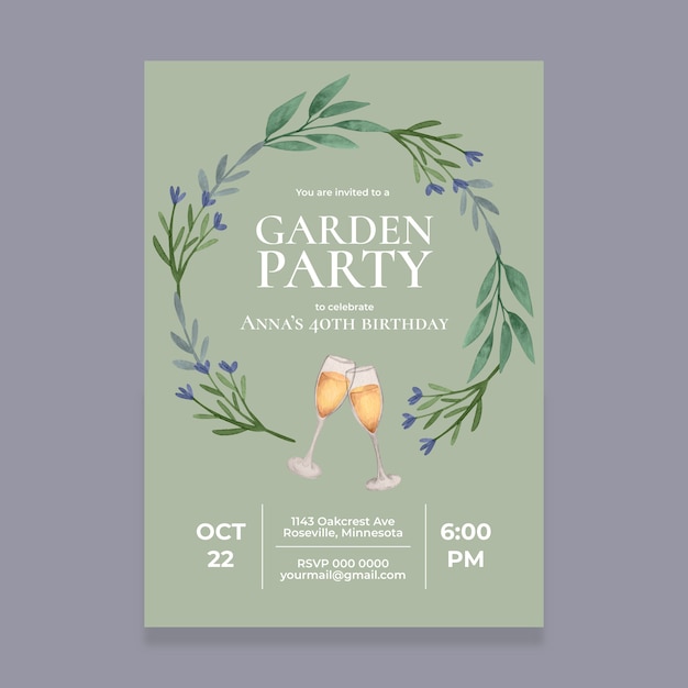 Watercolor garden party invitation design