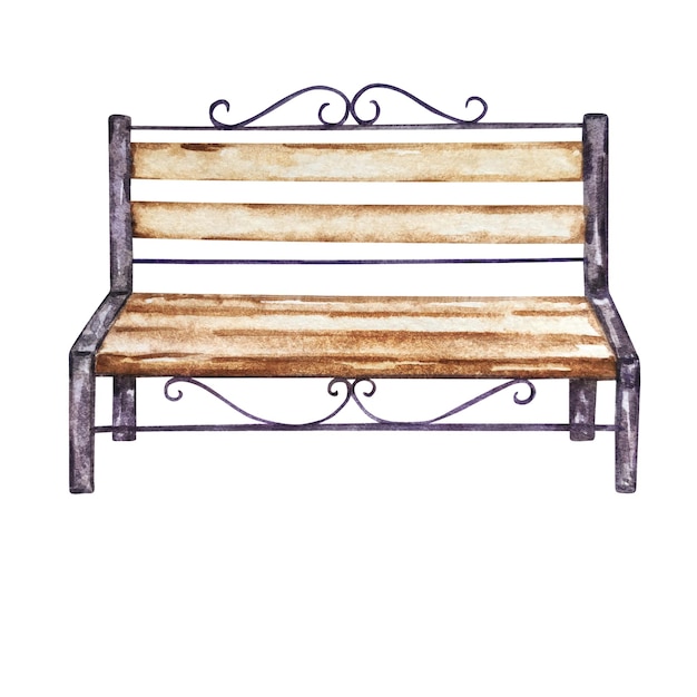 Watercolor garden wooden benchxAxA