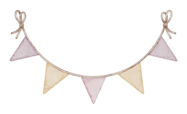 Watercolor Garland with pink and cream pastel color cute triangle Flags Illustration of Pennant for Baby party design or Banner Drawing of hanging for childish celebration design Bunting for girls