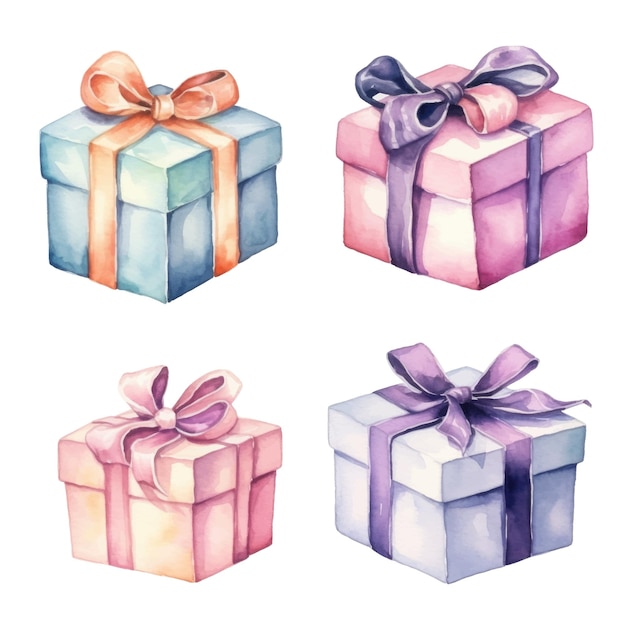 Watercolor gift boxes Hand drawn illustration isolated on white background