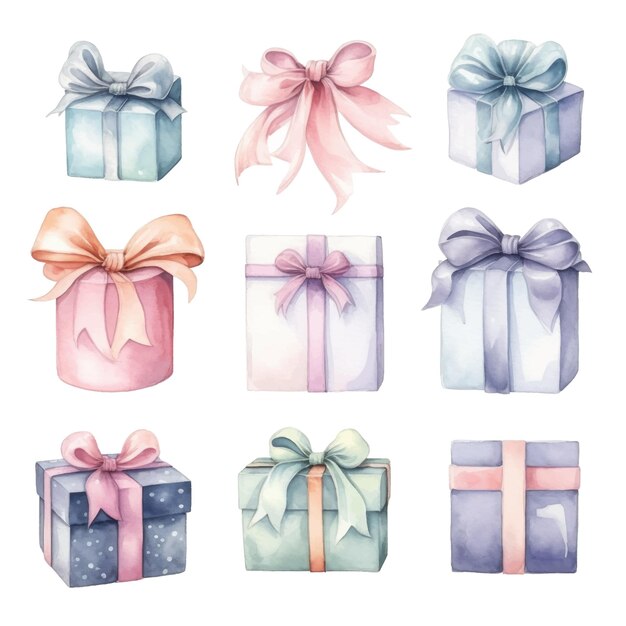 Watercolor gift boxes Hand drawn illustration isolated on white background