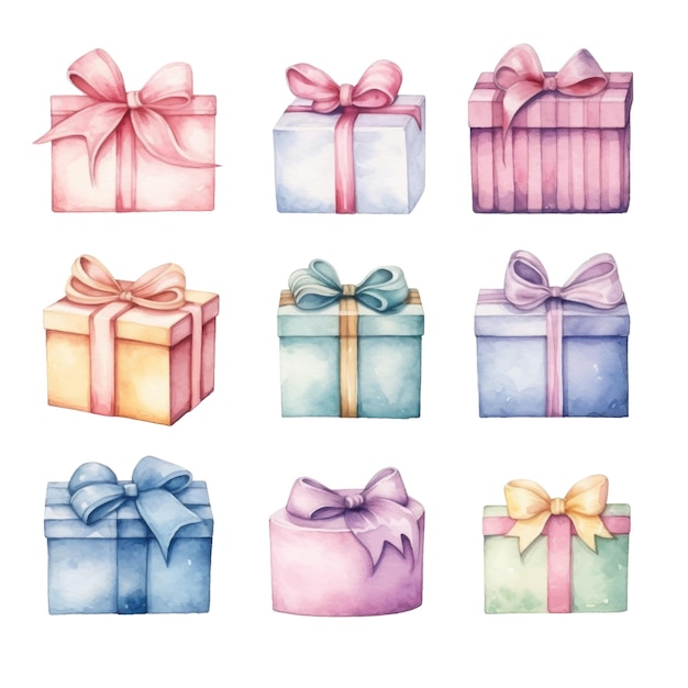 Watercolor gift boxes Hand drawn illustration isolated on white background