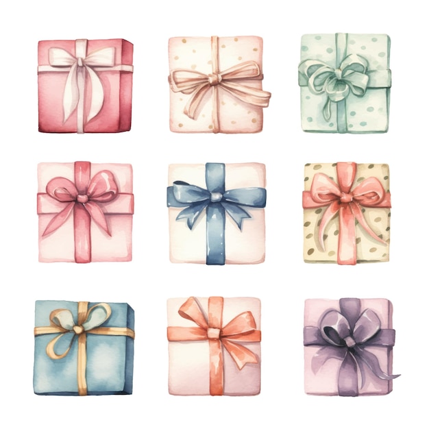 Watercolor gift boxes Hand drawn illustration isolated on white background