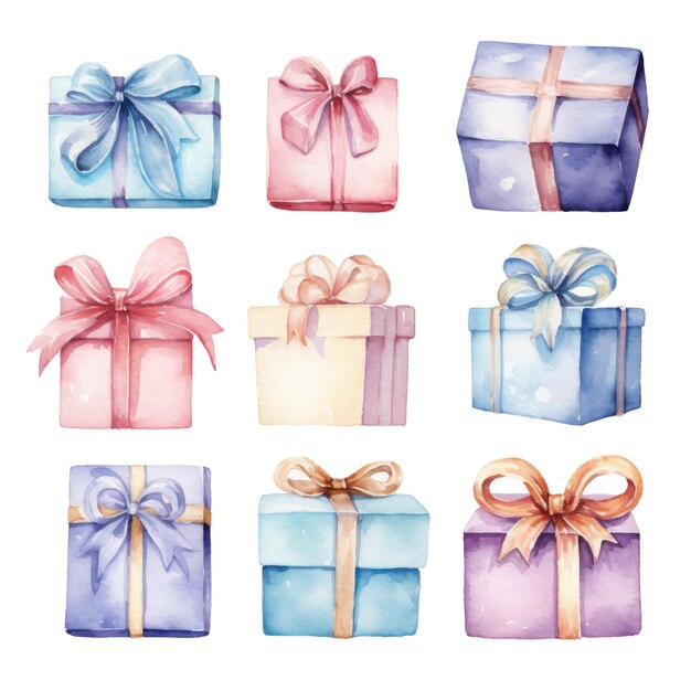 Watercolor gift boxes Hand drawn illustration isolated on white background