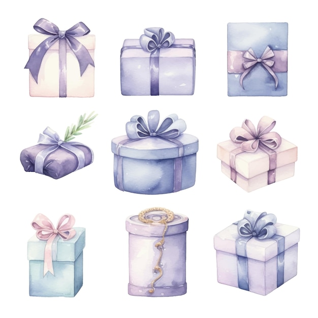 Watercolor gift boxes Hand drawn illustration isolated on white background