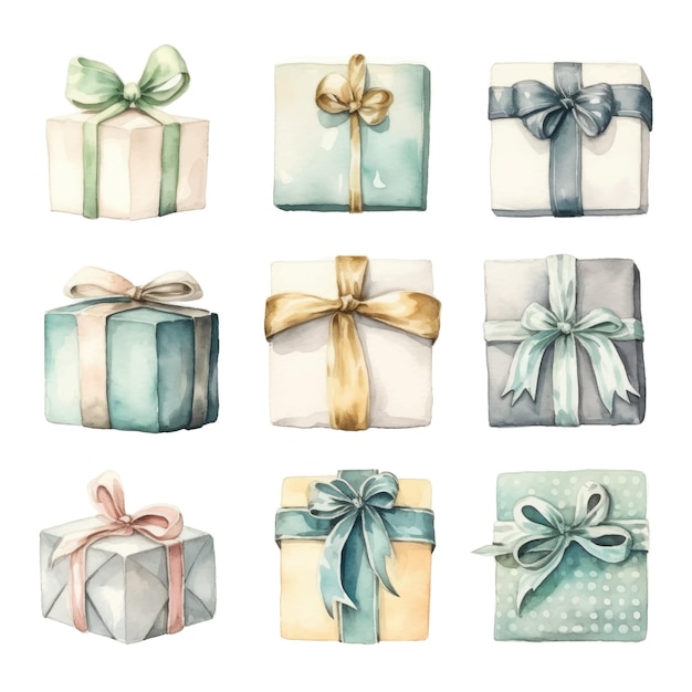 Watercolor gift boxes Hand drawn illustration isolated on white background