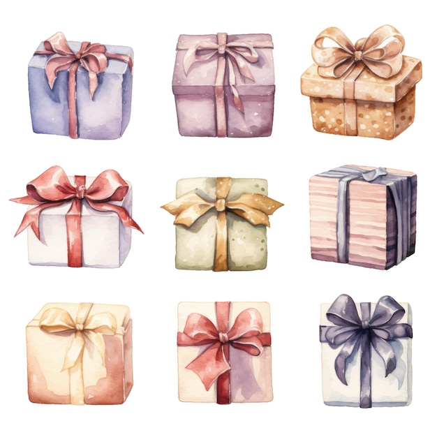 Watercolor gift boxes Hand drawn illustration isolated on white background