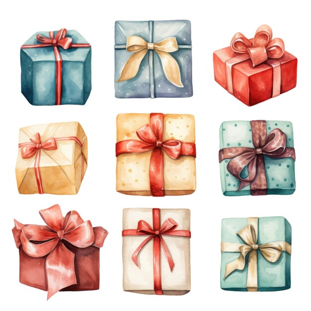 Watercolor gift boxes Hand drawn illustration isolated on white background