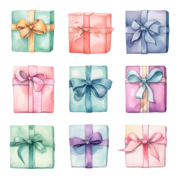 Watercolor gift boxes Hand drawn illustration isolated on white background