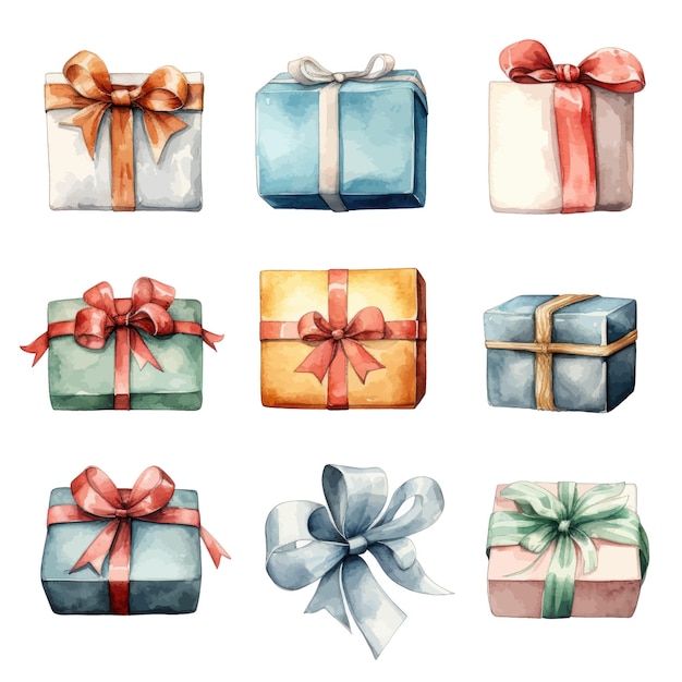 Watercolor gift boxes Hand drawn illustration isolated on white background