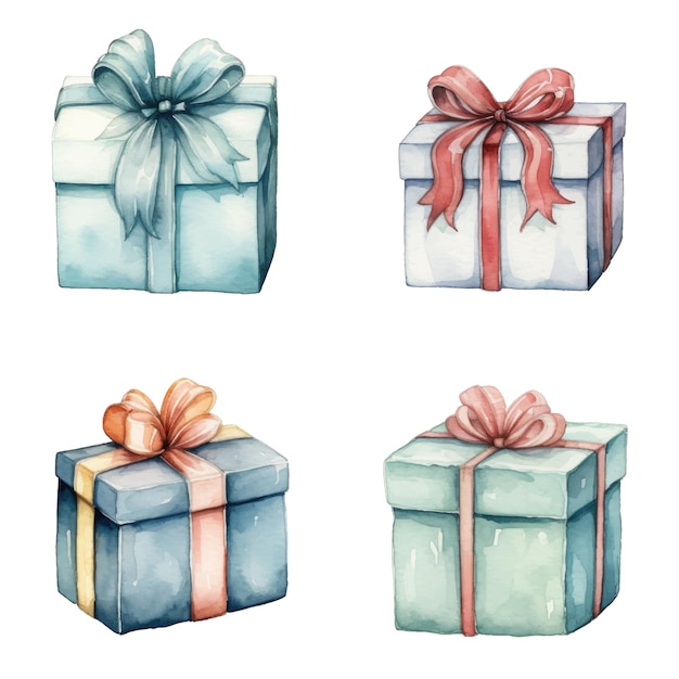 Watercolor gift boxes Hand drawn illustration isolated on white background