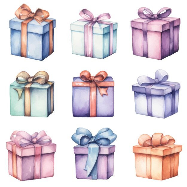 Watercolor gift boxes Hand drawn illustration isolated on white background