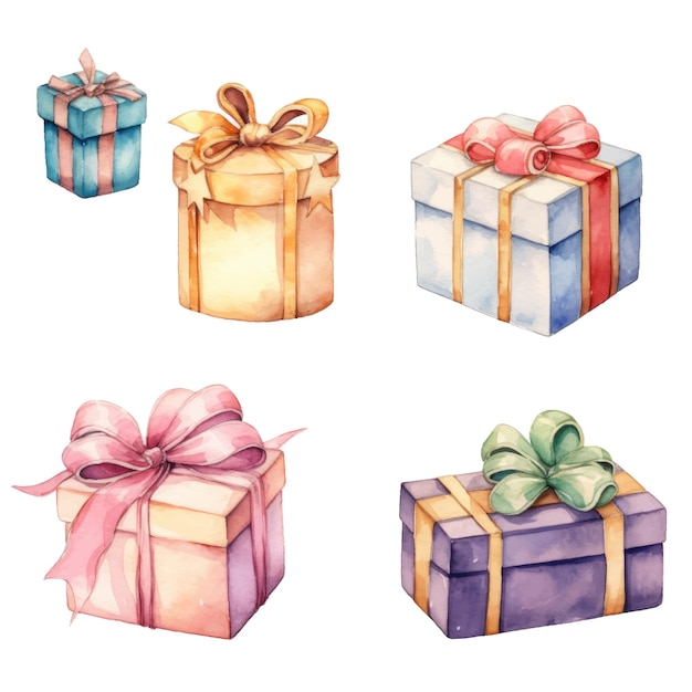 Watercolor gift boxes Hand drawn illustration isolated on white background