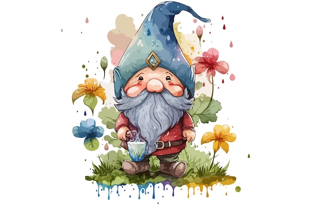 Vector watercolor gnome vector illustration tshirt print