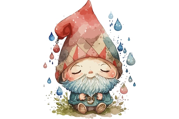 Vector watercolor gnome vector illustration tshirt print