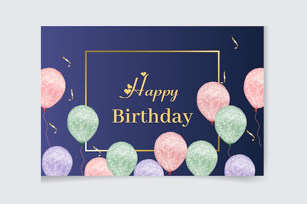 watercolor golden and colorful balloons birthday background