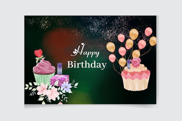 Vector watercolor golden and colorfull balloons birthday background